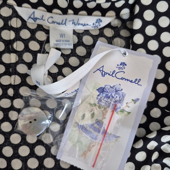 April Cornell Cotton Cap Sleeve 1/2 Button-Front w/ Collar Polka-Dot Dress - 3X - Picture 9 of 12